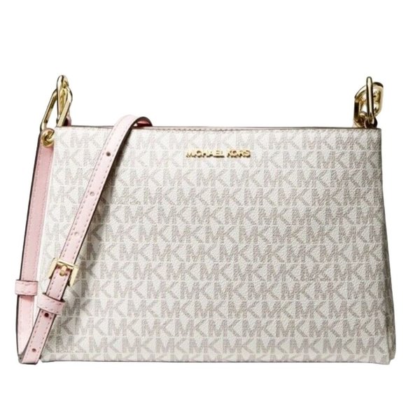 Michael Kors Handbags - NEW Michael Kors Trisha Triple Compartment Crossbody Bag Vanilla Powder Pink PVC